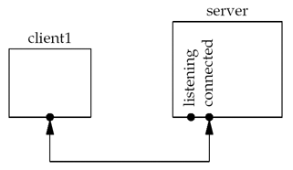 Figure 6.16. TCP server after first client establishes connection.